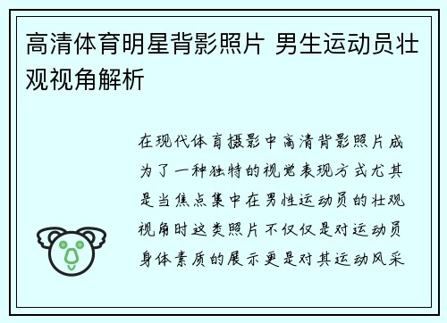 高清体育明星背影照片 男生运动员壮观视角解析